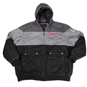 Snap-on Hooded Work Jacket Mens 3XL Gray Black Canvas Quilted Mechanic Heavy